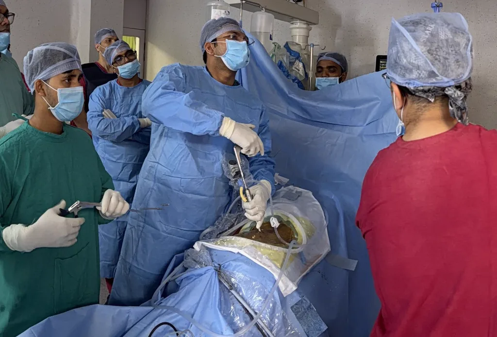 Dr. Achal Gupta performing endoscopic spine surgery in Lucknow